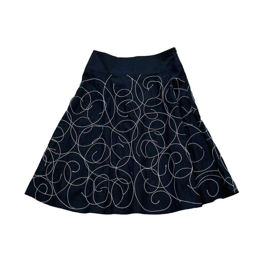 Sunny Leigh Cotton Black & White Swirl Circle A-Line Skirt, Whimsigoth, Size 6